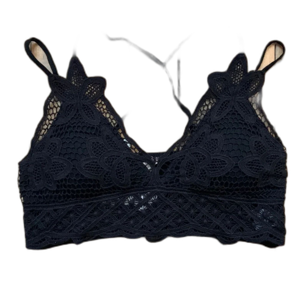 La Miel Crochet Bralette Size Medium Blacke Boho Lace Knit Cami Top